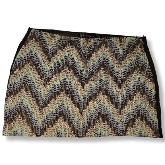 Trafaluc Brown Sequins And Beaded Y2K  Chevron Micro Mini Skirt - Picture 2 of 10